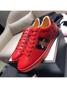 Gucci Ace Sneaker with Real Snake Leatehr Back And Embroidered Bee Red 2019