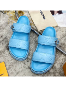 Louis Vuitton Bom Dia Monogram Leather Flat Sandals Blue 2021