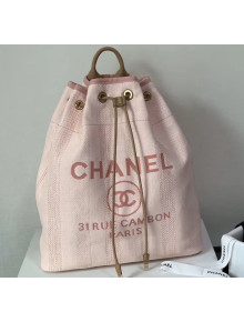 Chanel Mixed Fibers Striped Deauville Drawstring Backpack Bag Pink 2020