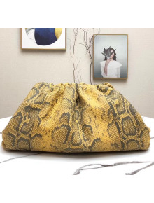 Bottega Veneta The Pouch Soft Oversize Clutch Bag in Python Leather Yelllow 2020