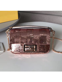 Fendi Mini Baguette Bag with Sequins Pequin Embroidery Pink 2020