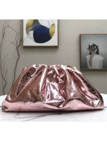 Bottega Veneta The Pouch Soft Oversize Clutch Bag in Metallic Leather Pink 2020