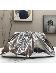 Bottega Veneta The Pouch Soft Oversize Clutch Bag in Metallic Leather Silver 2020