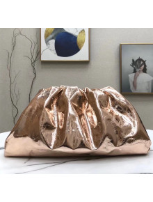 Bottega Veneta The Pouch Soft Oversize Clutch Bag in Metallic Leather Rosy Gold 2020