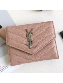 Saint Laurent Monogram Compact Tri Fold Small Wallet in Grained Leather 403943 Pink 2019