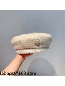 Chanel Tweed Pearl Beret Hat Pink 2021 110477