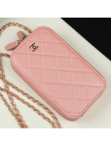 Chanel Iridescent Grained Quilted Calfskin Long Clutch with Chain Pink 2019