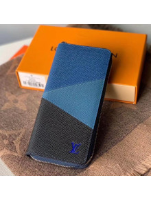 Louis Vuitton Men's Zippy Wallet in V Patchwork Grained Leather M63095 Blue 2020