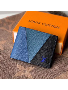 Louis Vuitton Men's Multiple Wallet in V Patchwork Grained Leather M63261 Blue 2020