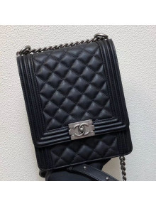 Chanel Quilted Smooth Leather Vertical Boy Flap Bag AS0130 Black/Silver 2019
