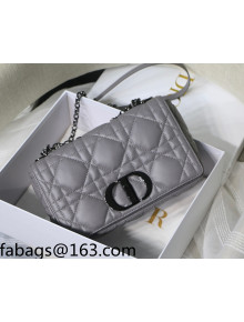 Dior Medium Caro Chain Bag in Quilted Macrocannage Calfskin Grey/Black Hardware 2021