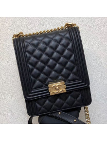 Chanel Quilted Smooth Leather Vertical Boy Flap Bag AS0130 Black/Gold 2019