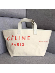 Celine Small Made in Tote in Textile White/Red 2018