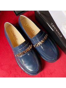 Chanel Shiny Leather CAHNEL Charm Loafers Blue 2021