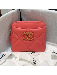 Chanel 19 Lambskin Card Holder Coral Pink 2021