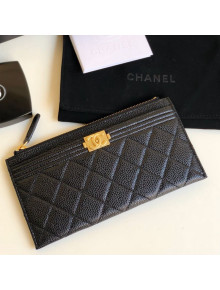 Chanel Large Quilted Grained Leather Zip Boy Card Holder Black/Gold
