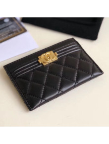 Chanel Quilted Smooth Lambskin Boy Card Holder Black 