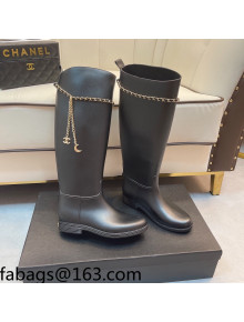 Chanel Vintage Rubber Rain High Boots Black 2021 02