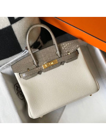 Hermes Touch Birkin Bag 30cm in Crocodile Embossed Leather and Togo Calfskin White/Gold 2021
