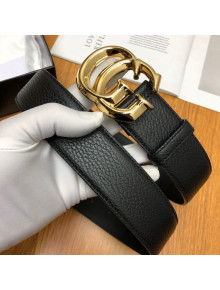 Gucci Grained Calfskin Belt 38mm with GG Buckle Black/Gold