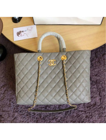 Chanel Quilted Grained Calfskin Large Shopping Bag Light Gray 2019