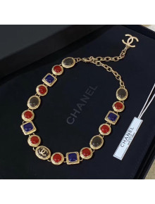 Chanel Resin Stone Choker Necklace Burgundy/Blue AB2983 2019