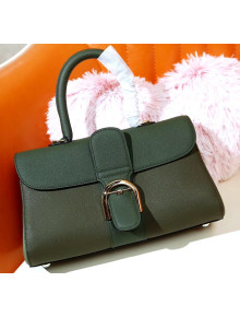 Delvaux Brillant East/West PM Rodéo Top Handle Bag in Grained Calf Leather Deep Green/Green 2020