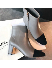 Chanel Calfskin & Grosgrain CC Heeled Ankle Boots 7cm Gray 2021