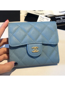 Chanel Three Folds Classic Small Flap Wallet A81900 Blue 3