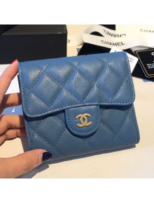 Chanel Three Folds Classic Small Flap Wallet A81900 Blue 1