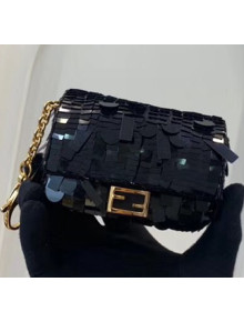 Fendi NANO BAGUETTE Charm Bag in Black Sequin 2020