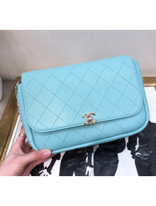 Chanel Large Quilting Lambskin Chain Flap Bag AS0138 Light Blue 2019