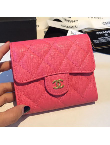 Chanel Three Folds Classic Small Flap Wallet A81900 Dark Pink