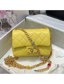 Chanel Lambskin Resin Stones Chain Mini Flap Bag AS2379 Yellow 2021