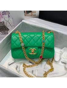 Chanel Lambskin Resin Stones Chain Small Flap Bag AS2380 Green 2021