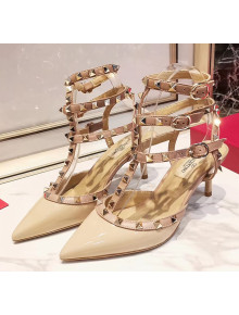 Valentino Patent Calfskin Rockstud Ankle Strap With 6.5cm Heel Nude