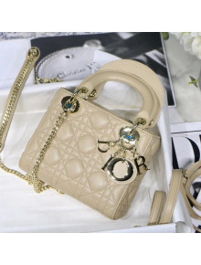 Dior Classic Lady Dior Lambskin Mini Bag Apricot/Silver 2020