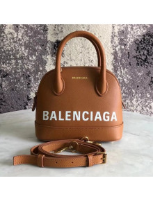 Balen...ga Logo Grained Calfskin Small Ville Top Handle Bag XXS Camel 2018