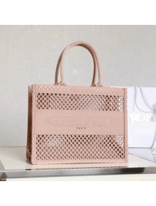 Dior Large Book Tote Bag in Light Pink Mesh Embroidery 2020