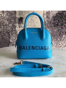 Balen...ga Logo Grained Calfskin Small Ville Top Handle Bag XXS Blue 2018