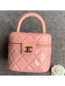 Chanel Quilted Patent Leather Vanity Case Cosmetic Bag Pink 2019