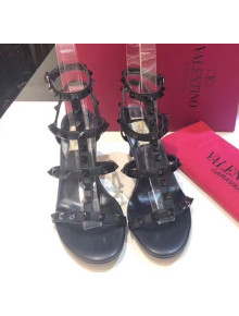Valentino Black Leather Rockstud Sandal With 6.5CM Heel 2020