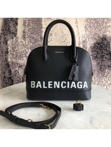 Balen...ga Logo Grained Calfskin Ville Top Handle Bag S Black 2018