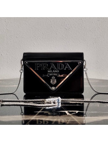 Prada Brushed Leather Maxi Logo Shoulder Bag 1BH189 Black 2021