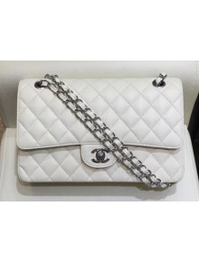 Chanel Grained Caflskin Medium Classic Flap Bag A01112 White With Silver Hardware