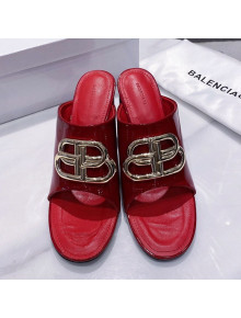 Balenciaga Oval BB Patent Leather High-Heel Mules Slide Sandal Red 2020