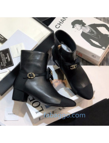 Chanel Grained Calfskin Mid-Heel Short Boots with CC Bow Black 2020