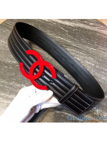 Chanel Black Lambskin Leather Belt 5CM Width Red 2020