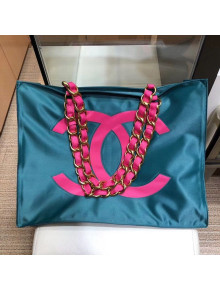 Chanel CC Chain Tote Shopping Bag Peacock Blue 2018