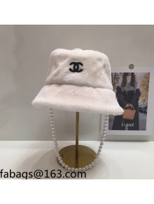 Chanel Fur Bucket Hat with Pearl White 2021 110543
